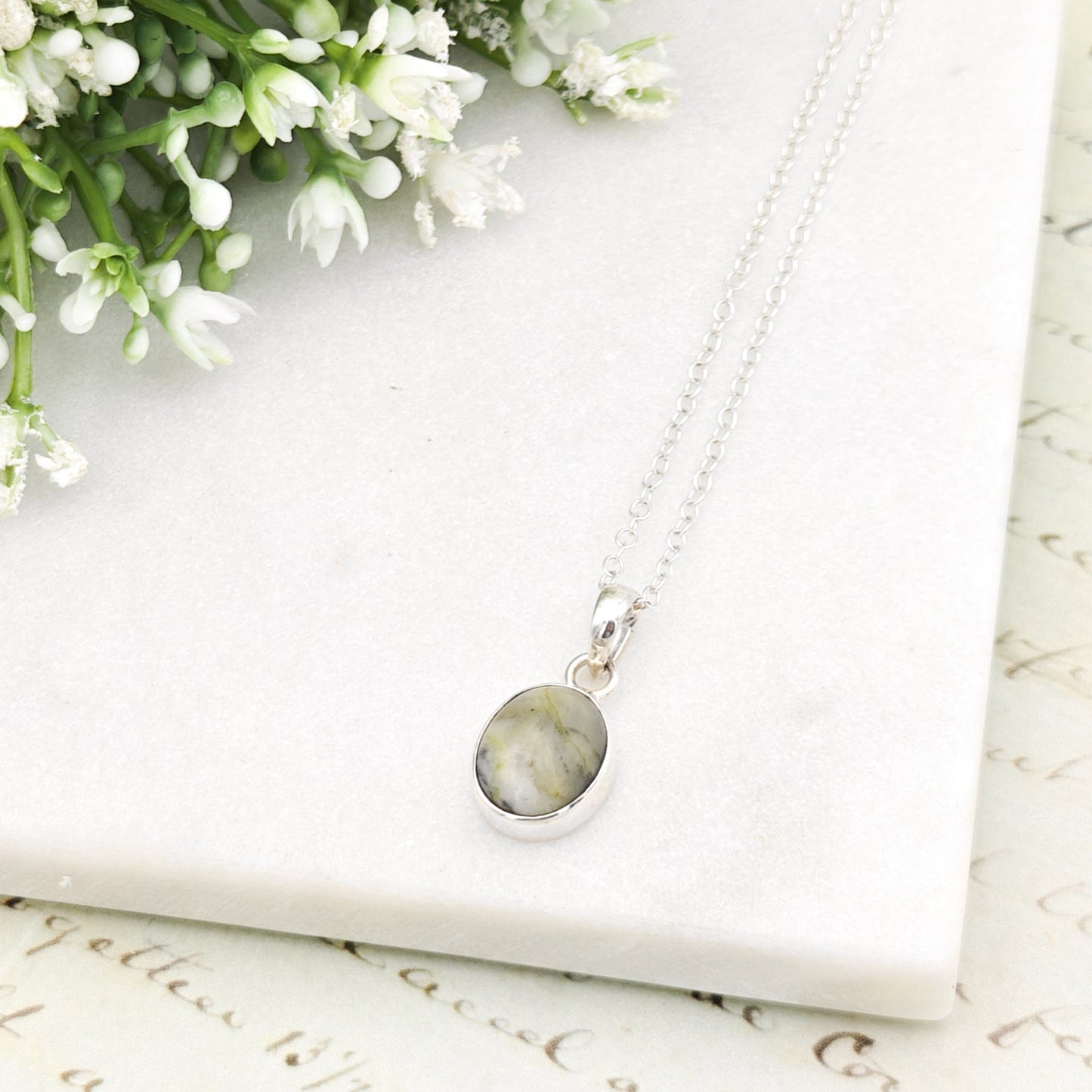 Isle of Skye Marble Pendant | Scottish Gift | 15mm Oval Grey Stone | Sterling Silver