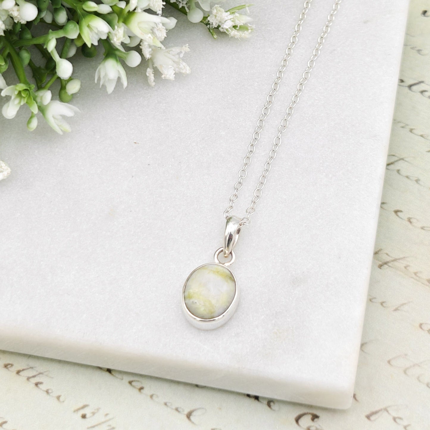 Isle of Skye Marble Pendant | Scottish Gift | 15mm Oval Grey Stone | Sterling Silver