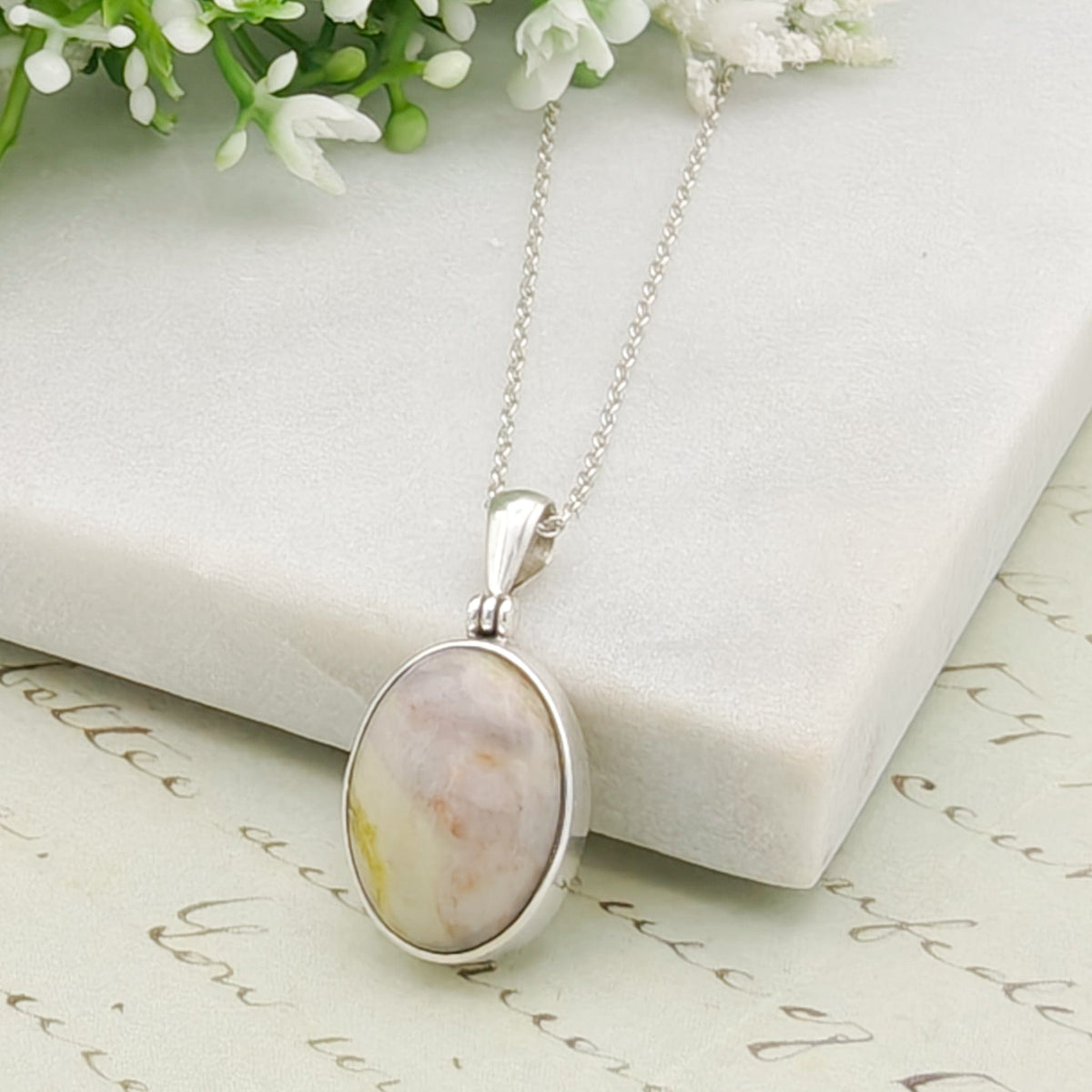 Isle of Skye Marble Pendant | Scottish Gift | 18mm Oval Stones | Sterling Silver