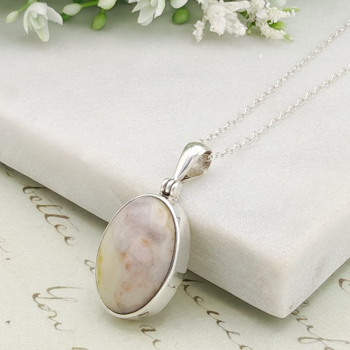 Isle of Skye Marble Pendant | Scottish Gift | 18mm Oval Stones | Sterling Silver