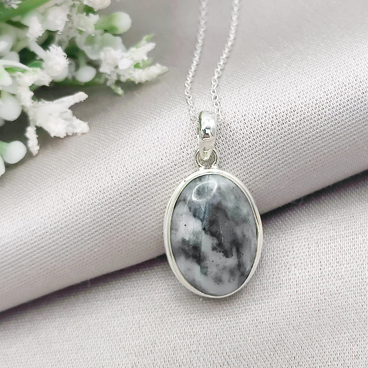 Isle of Skye Marble Pendant | Scottish Gift | 18mm Oval Stones | Sterling Silver