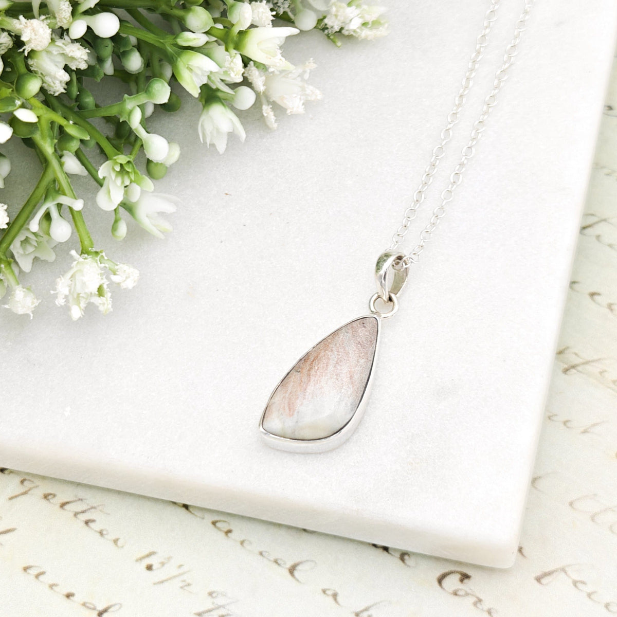Isle of Skye Marble Pendant | Scottish Gift | Pink Shades Stone | Sterling Silver
