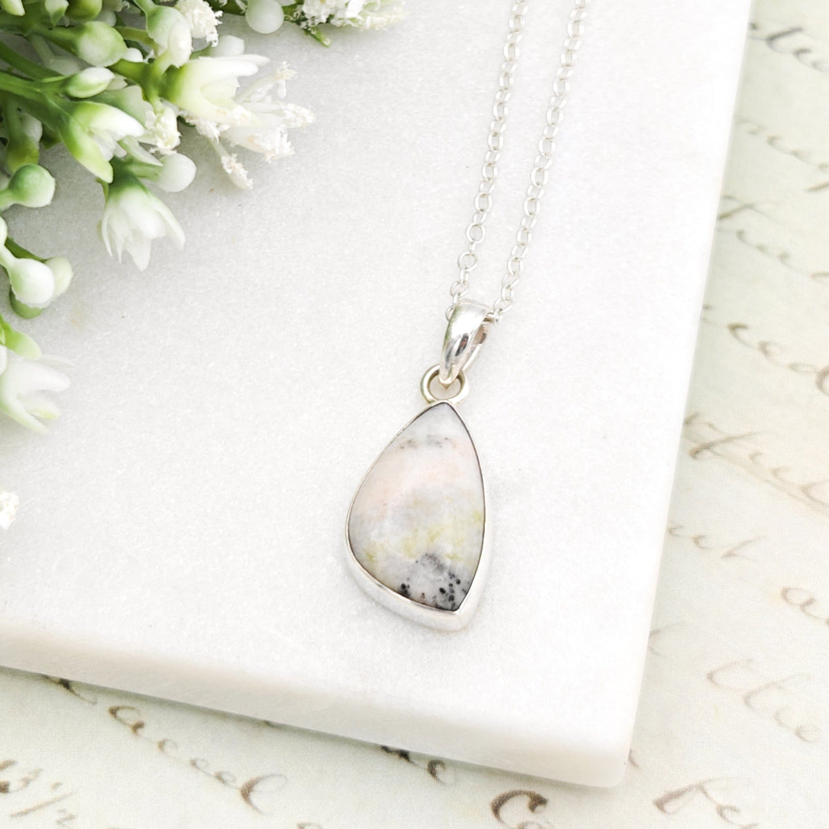 Isle of Skye Marble Pendant | Scottish Gift | Pink Shades Stone | Sterling Silver