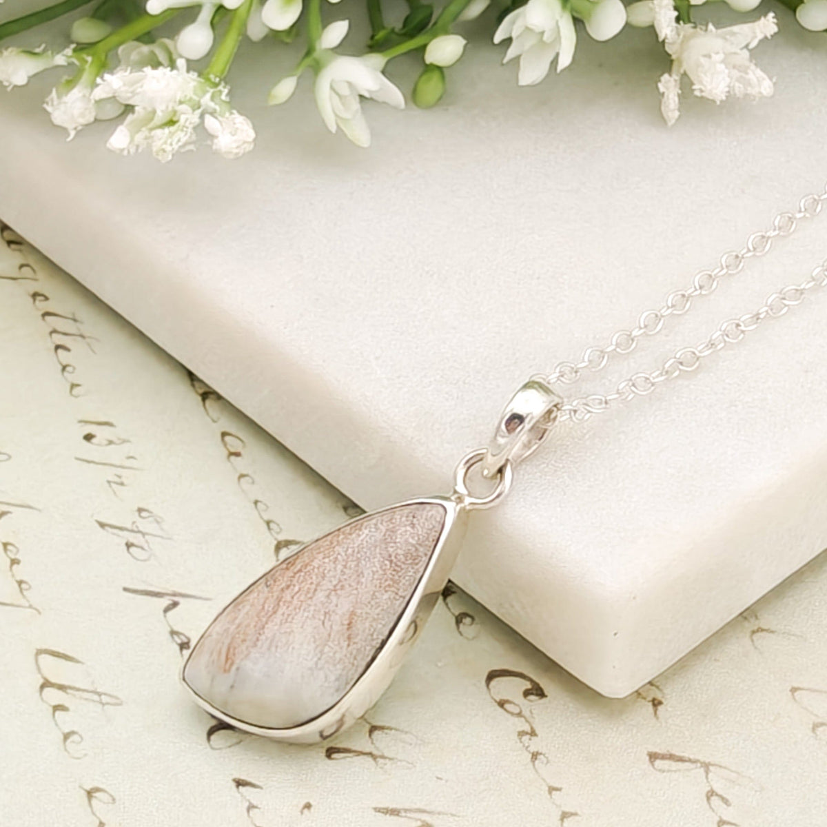Isle of Skye Marble Pendant | Scottish Gift | Pink Shades Stone | Sterling Silver