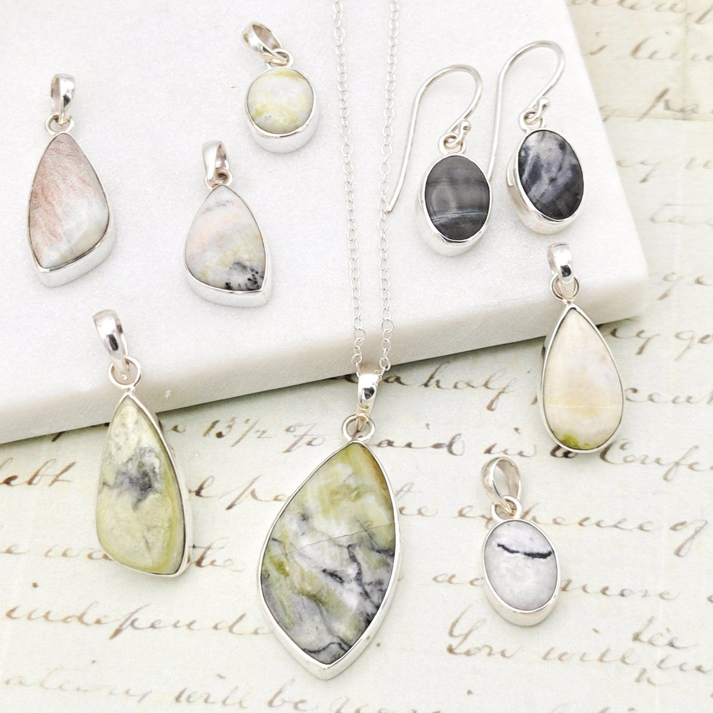 Isle of Skye Marble Pendant | Scottish Gift | Pink Shades Stone | Sterling Silver