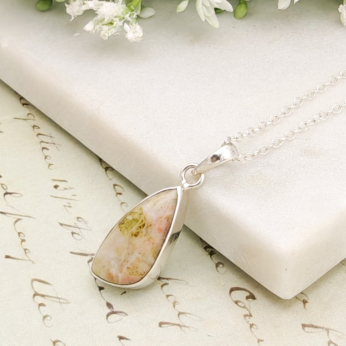 Isle of Skye Marble Pendant | Scottish Gift | Pink Shades Stone | Sterling Silver