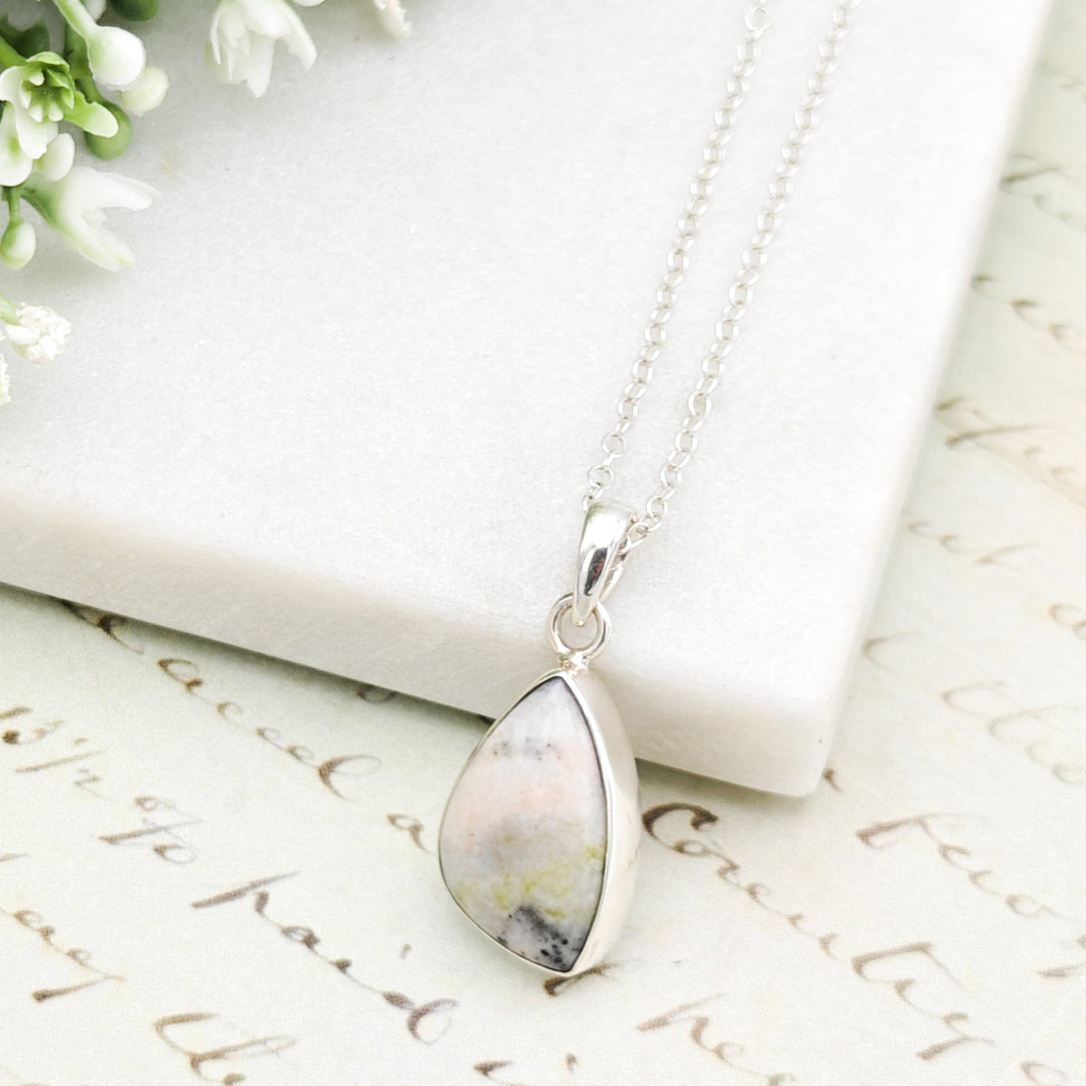 Isle of Skye Marble Pendant | Scottish Gift | Pink Shades Stone | Sterling Silver
