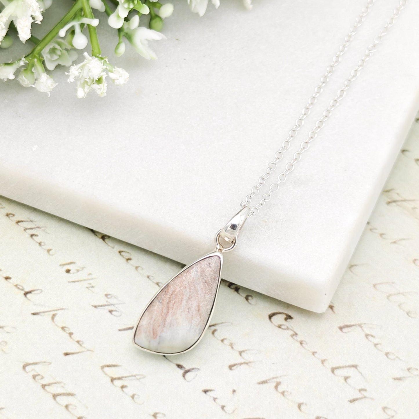 Isle of Skye Marble Pendant | Scottish Gift | Pink Shades Stone | Sterling Silver