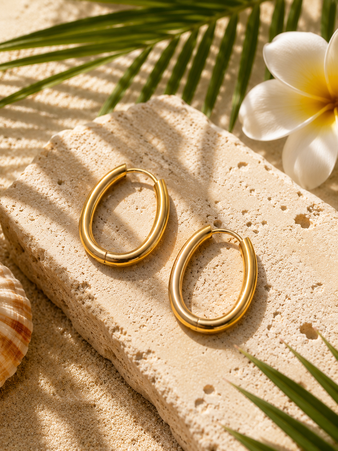 Boucles d'Oreilles Zano | Créoles Ovales Dorées – Univers Tropical