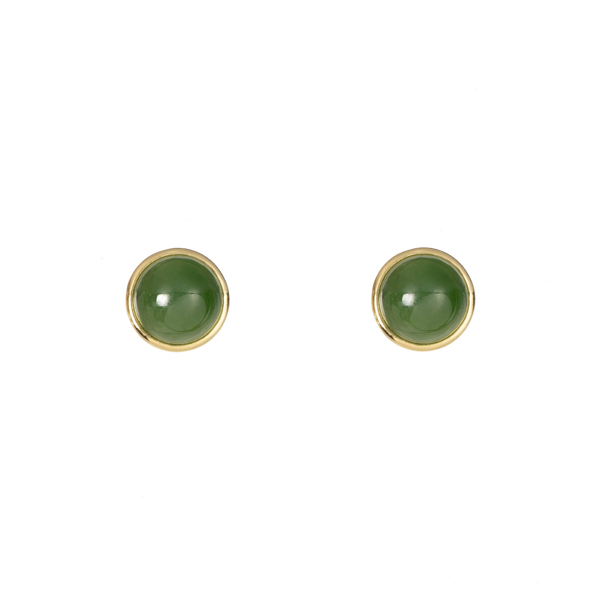 Jade Halo – Round Green Jade Cabochon Stud Earrings in Sterling Silver or Gold Vermeil