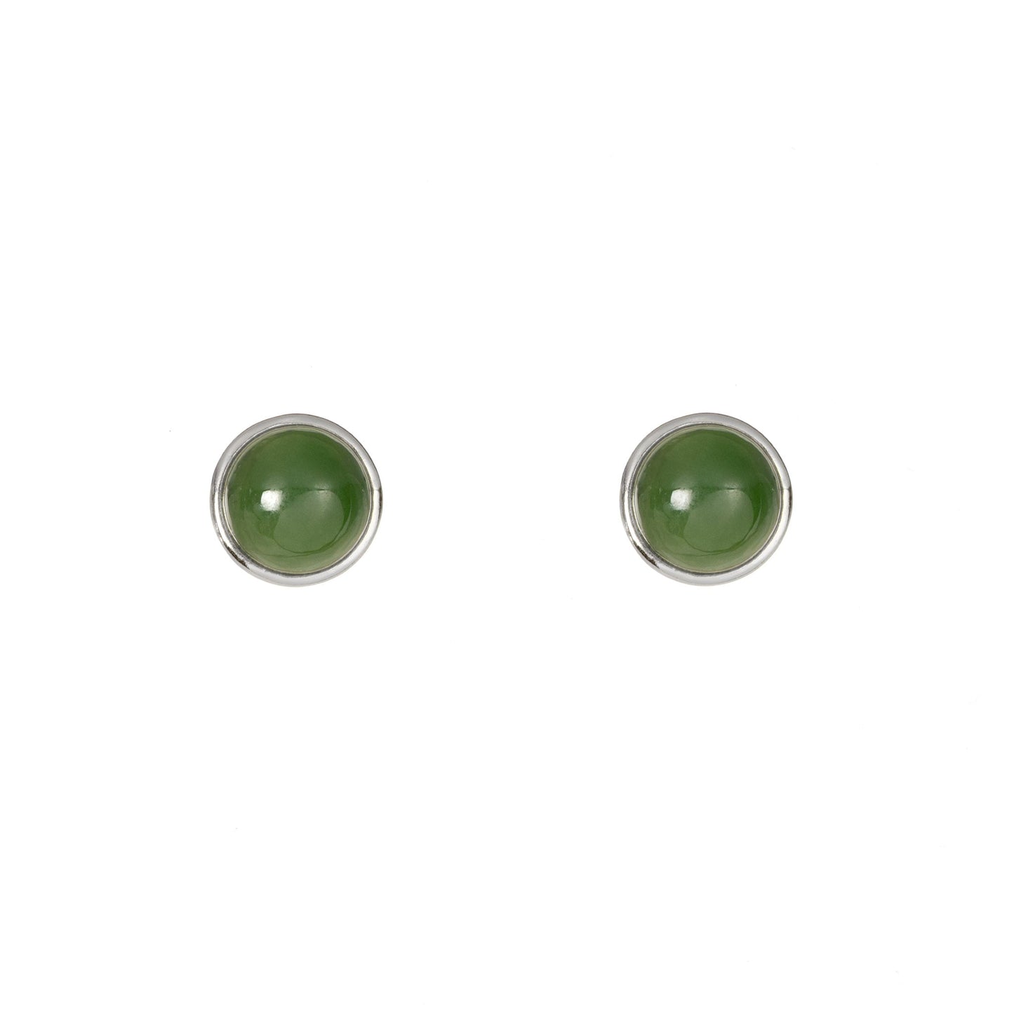 Jade Halo – Round Green Jade Cabochon Stud Earrings in Sterling Silver or Gold Vermeil