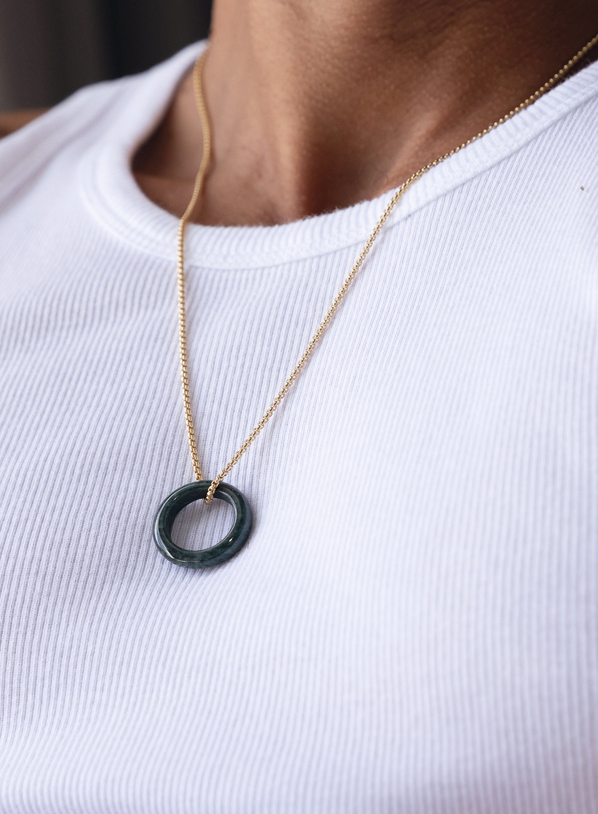 Jade Ring Pendant on 14K Gold Filled Round Box Chain Necklace