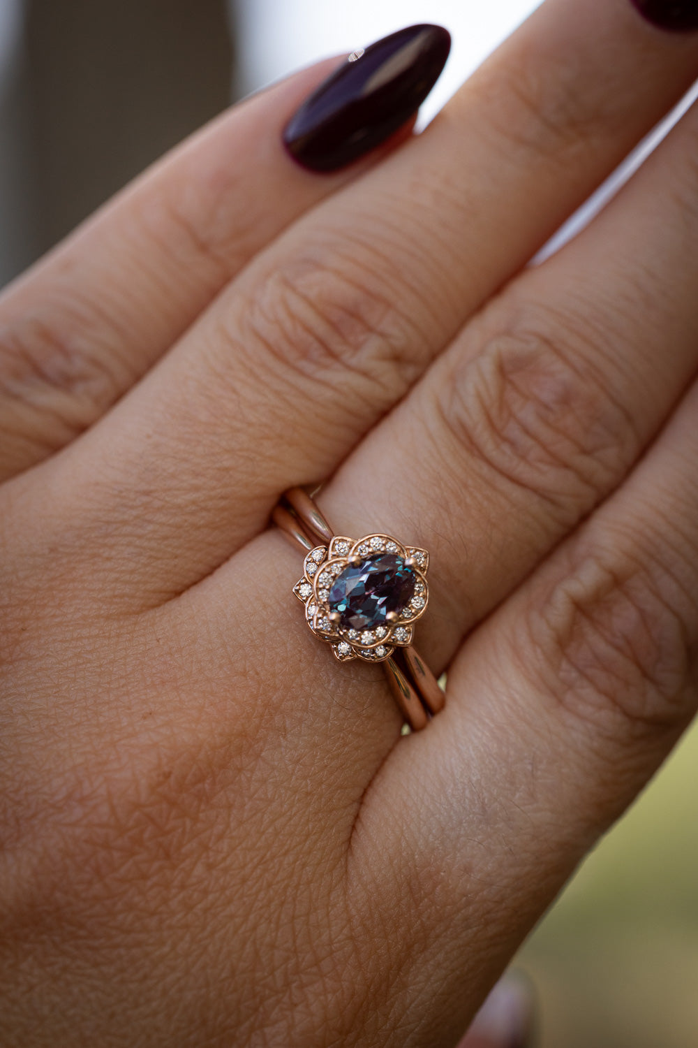 "Jane" - Lab-Grown Alexandrite Engagement Ring With Diamond Accents