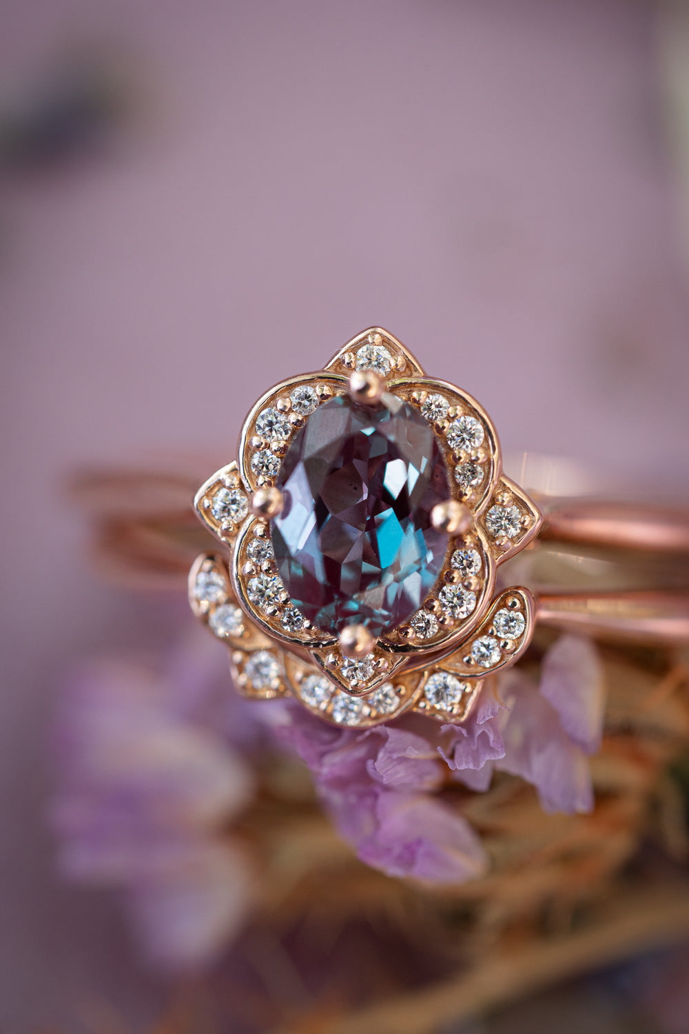 "Jane" - Lab-Grown Alexandrite Engagement Ring With Diamond Accents