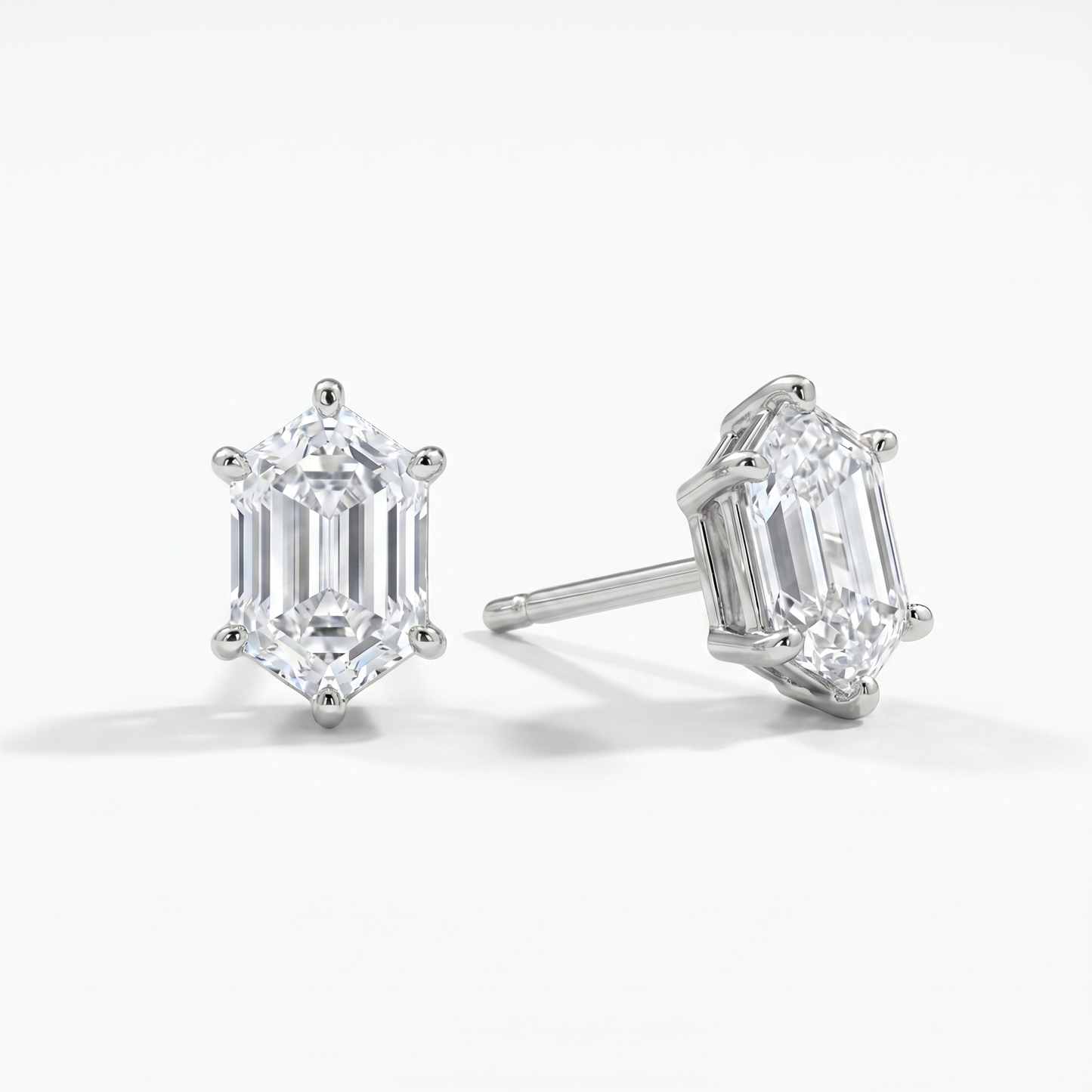 Certified 1Ct TW Long Hexagon Diamond Studs 14k White Gold Earrings Lab Grown