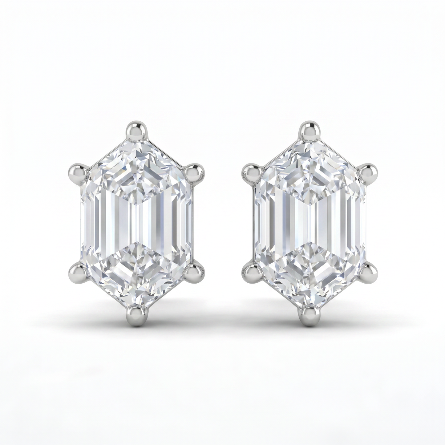 Certified 1Ct TW Long Hexagon Diamond Studs 14k White Gold Earrings Lab Grown