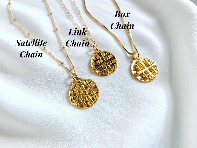 Gold Jerusalem Cross Medallion Necklace