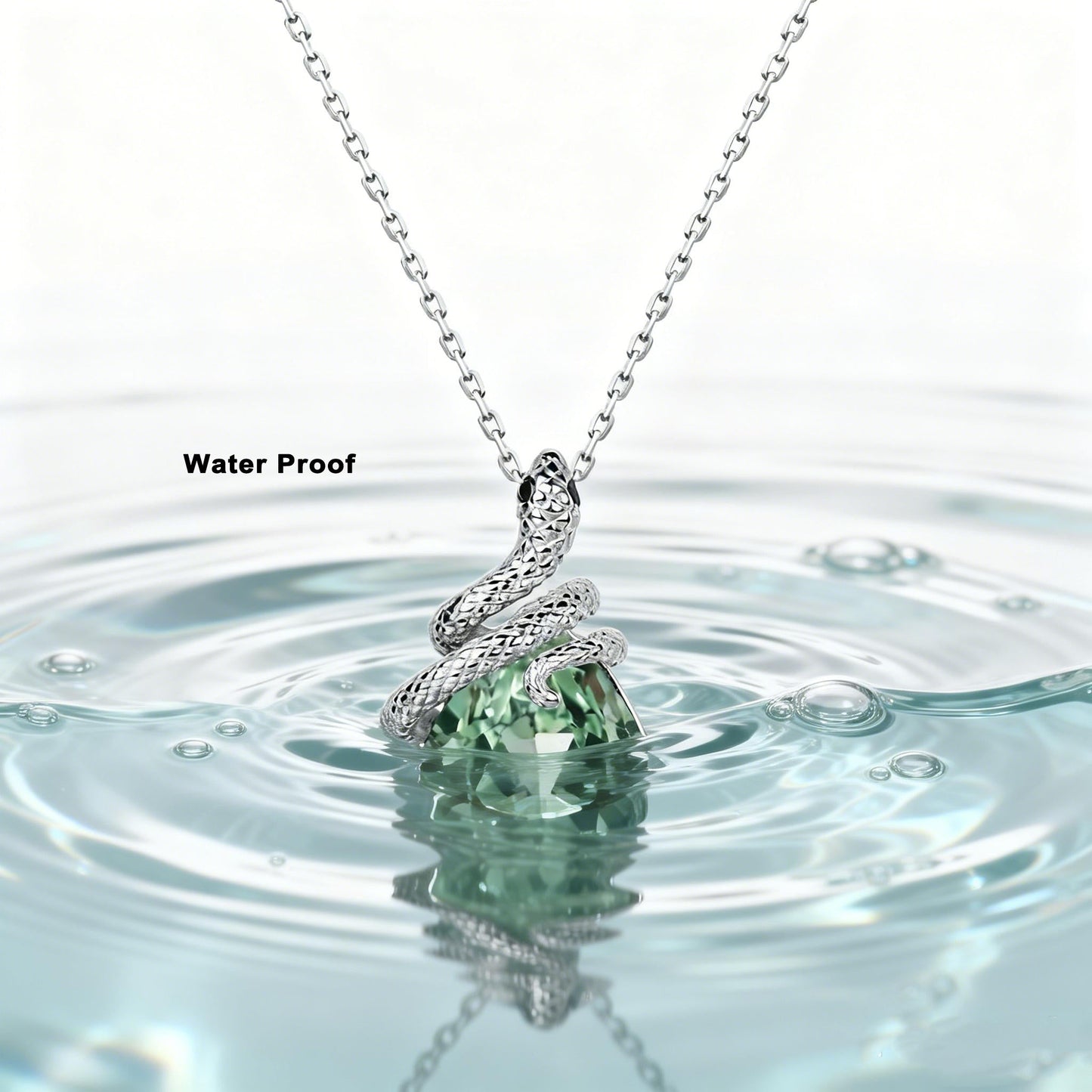Pear Cut Lab Green Sapphire Mystical Serpent Carved Nature Inspired Necklace - Serpens