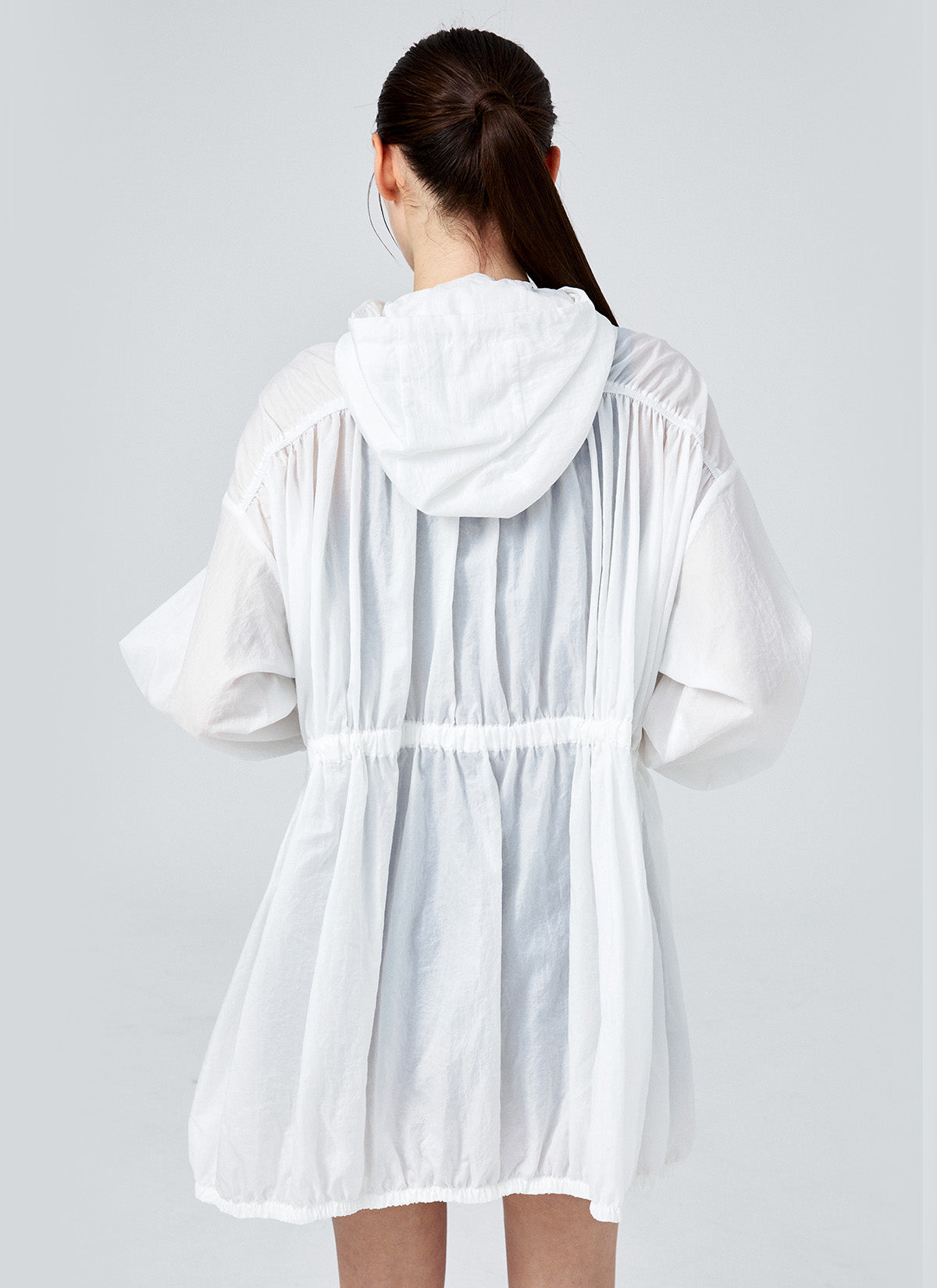 Airy Balloon Shirring Hood Long Jacket