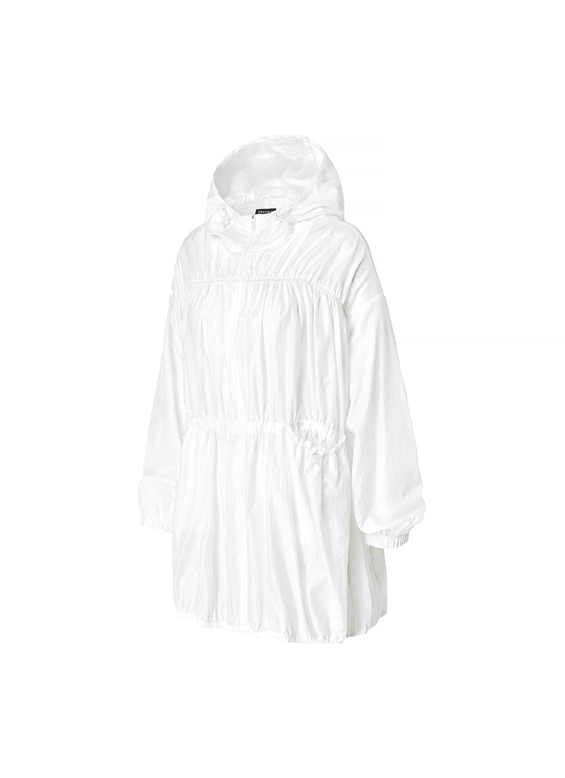 Airy Balloon Shirring Hood Long Jacket