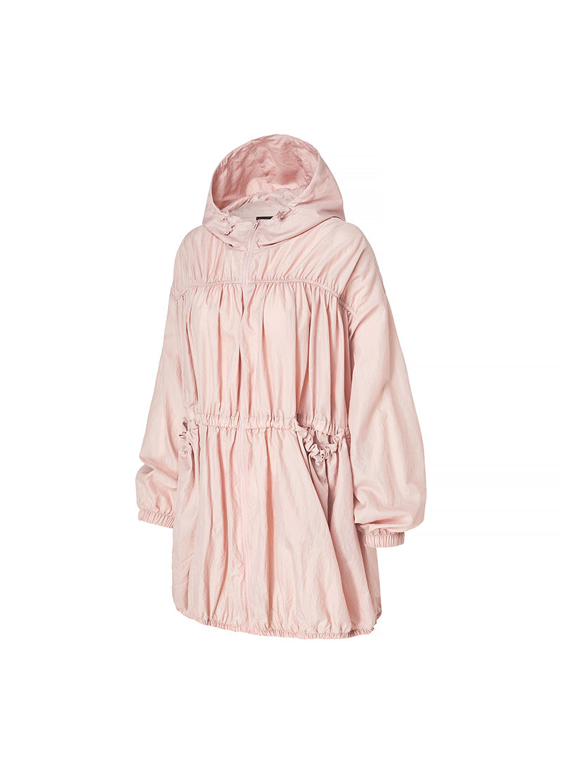 Airy Balloon Shirring Hood Long Jacket