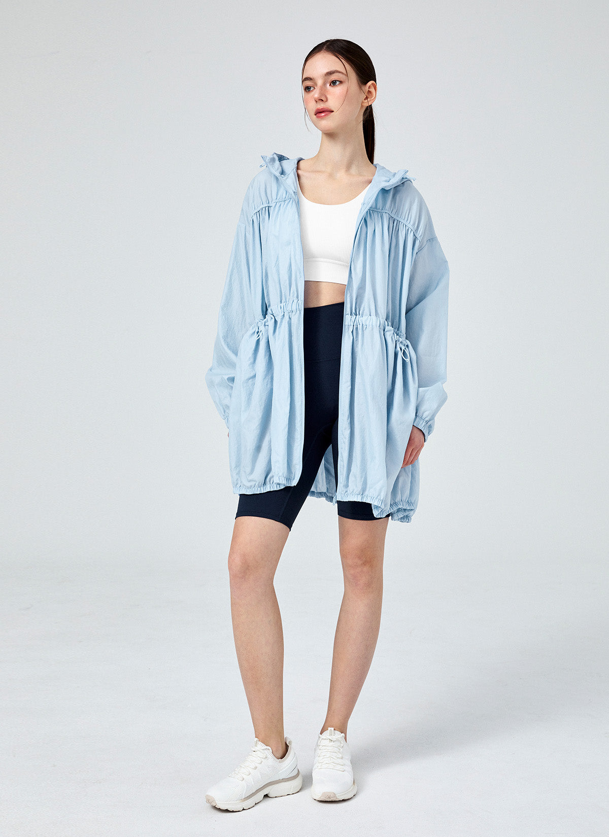 Airy Balloon Shirring Hood Long Jacket