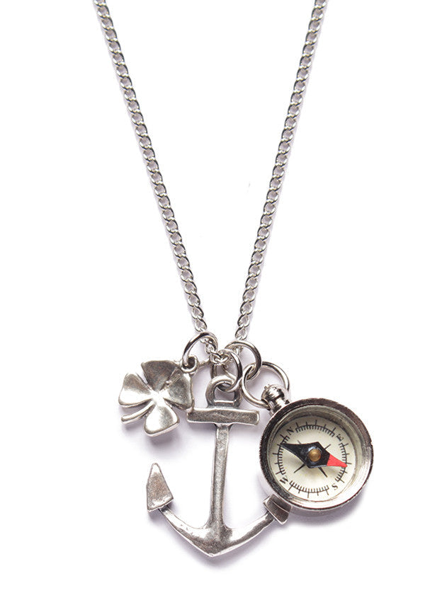 FINAL SALE Silver Anchor and Compass Necklace for Men