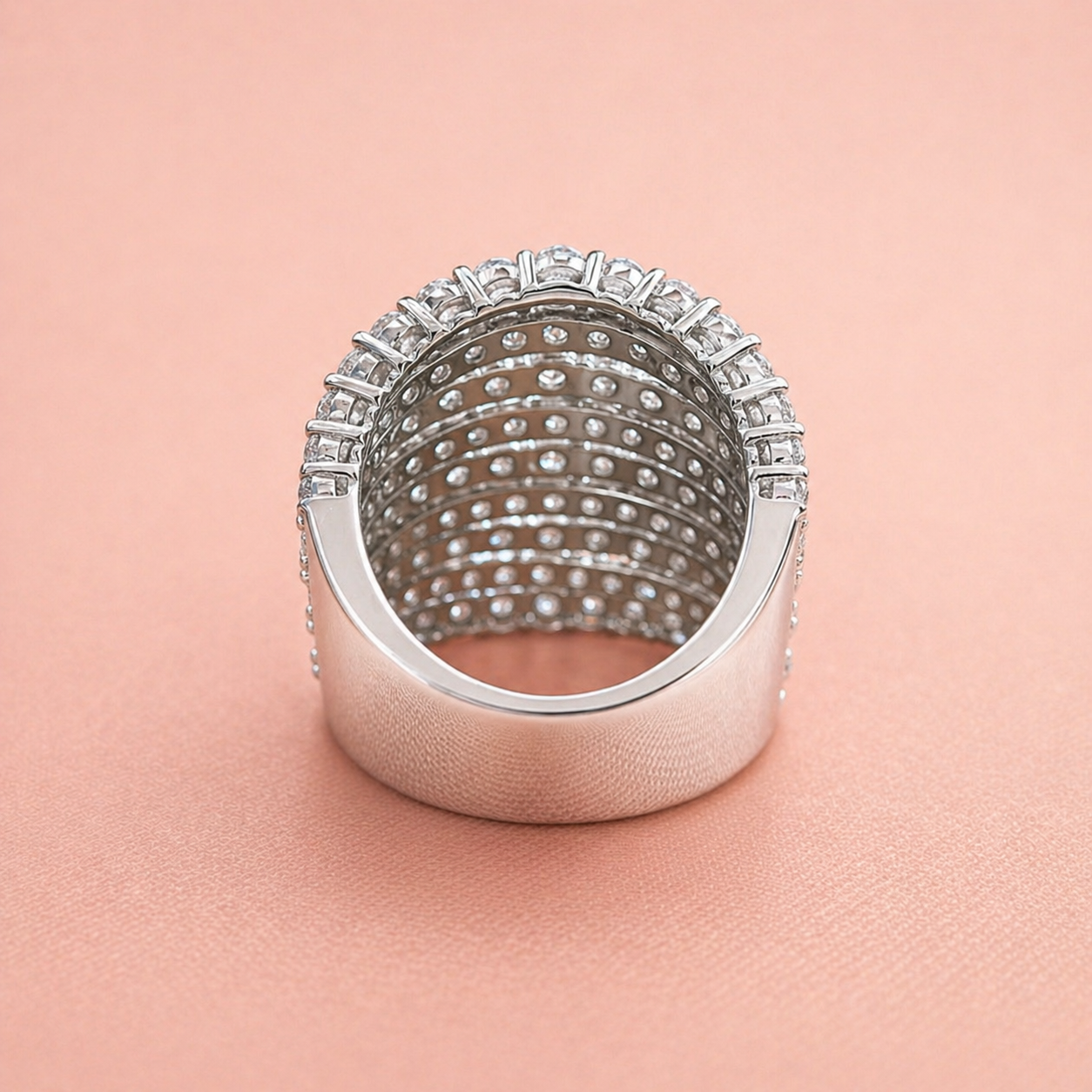 Dazzling 925 Sterling Silver Pave Round Cut Wide Band Wedding Ring