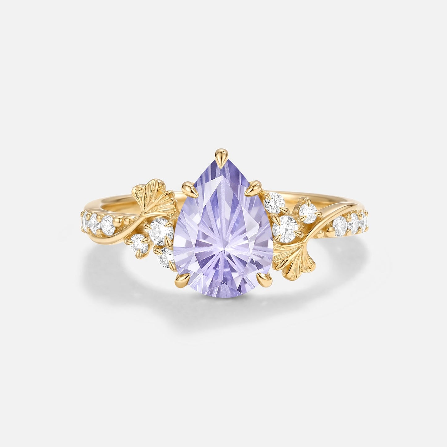 Pear Cut Leafy Firework Lab Lavender Sapphire Engagement Ring - Xanthe