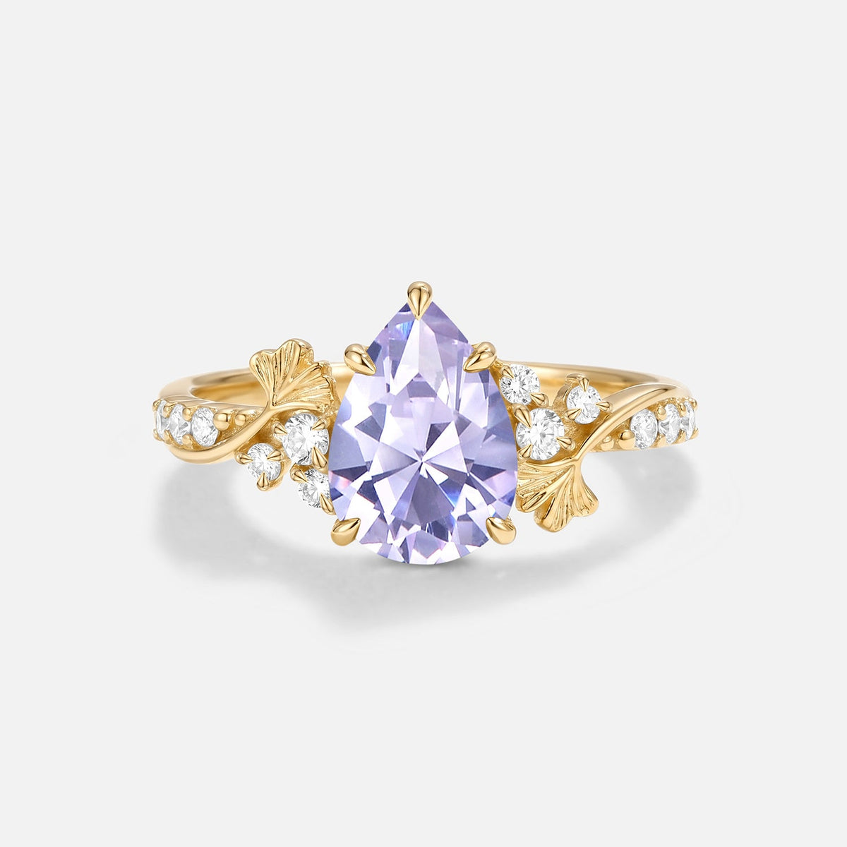 Pear Cut Leafy Lab Lavender Sapphire Engagement Ring - Xanthe