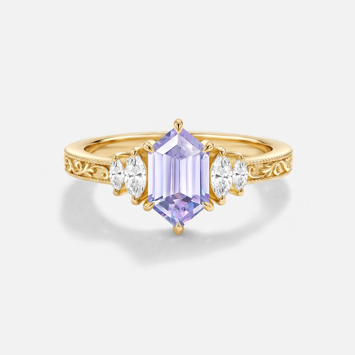 Lab Lavender Sapphire Hexagon Engagement Ring - Thessaly