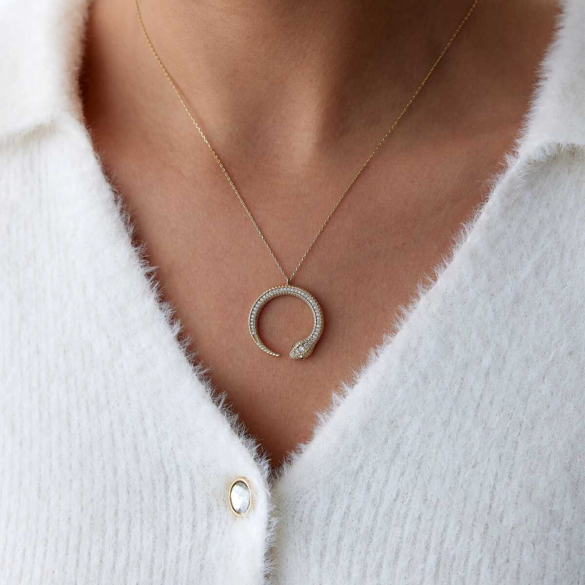 14k Gold Ouroboros Snake Necklace with CZ