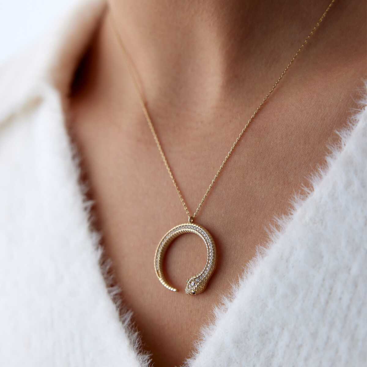 14k Gold Ouroboros Snake Necklace with CZ