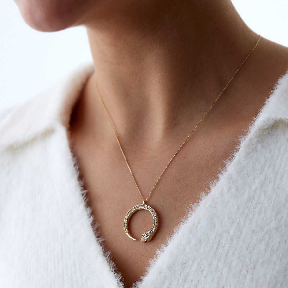 14k Gold Ouroboros Snake Necklace with CZ