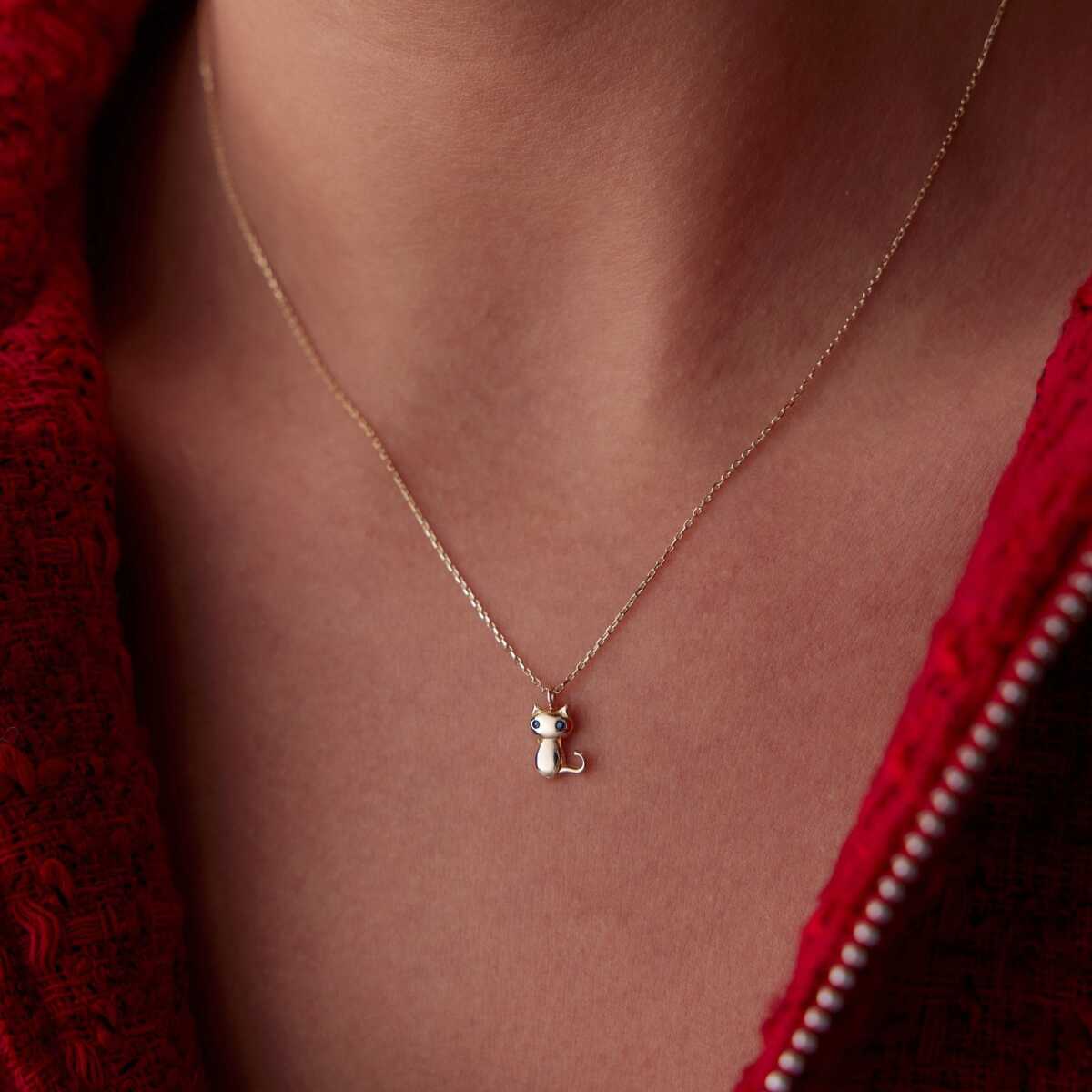 14k Gold Cat Necklace
