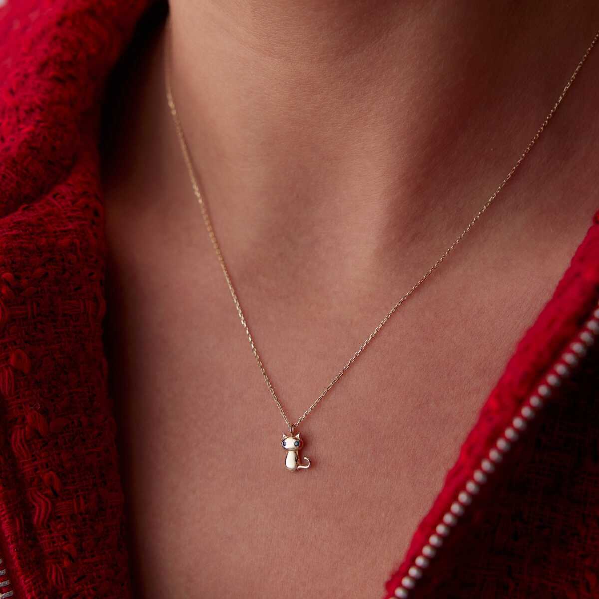 14k Gold Cat Necklace