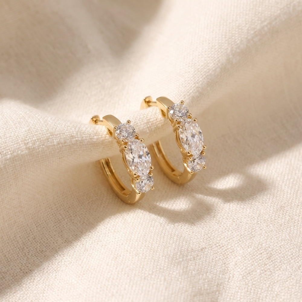 2 1/2Ct Diamond 3-Stone Hoops 14k White or Yellow Gold Lab Grown 5/8" Tall