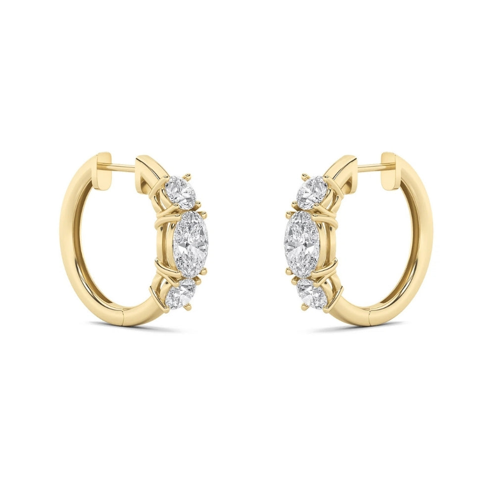 2 1/2Ct Diamond 3-Stone Hoops 14k White or Yellow Gold Lab Grown 5/8" Tall