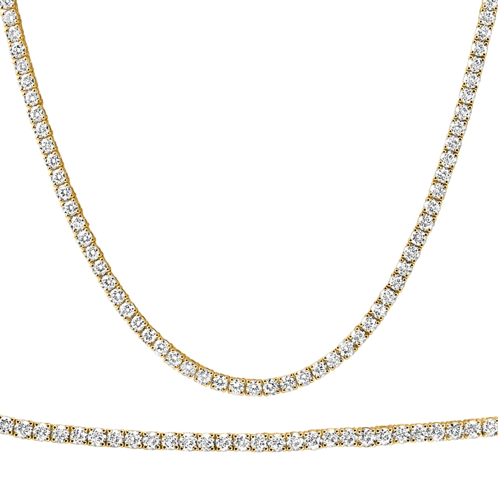 20Ct Round Diamond Tennis Necklace 14k Yellow Gold Lab Grown