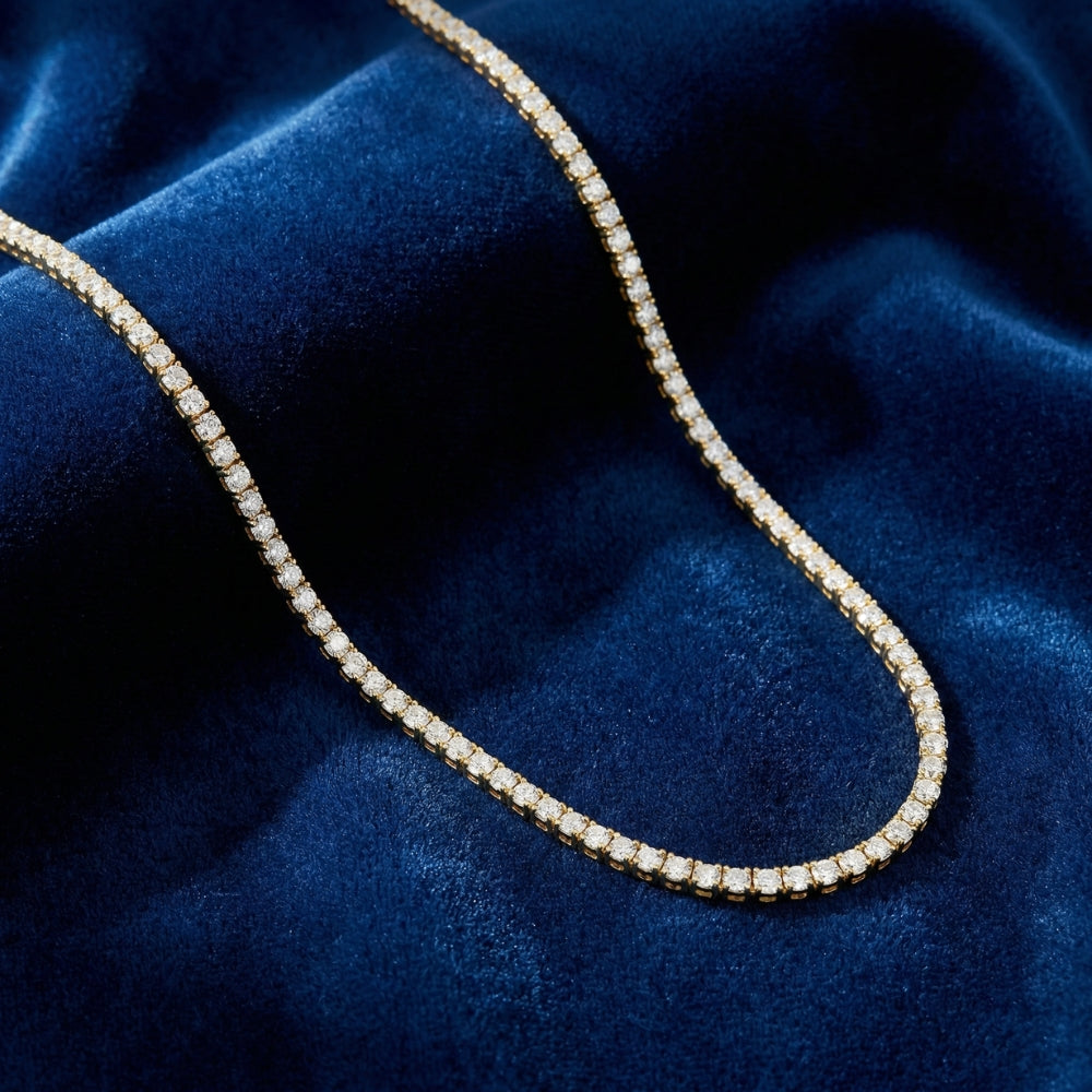20Ct Round Diamond Tennis Necklace 14k Yellow Gold Lab Grown