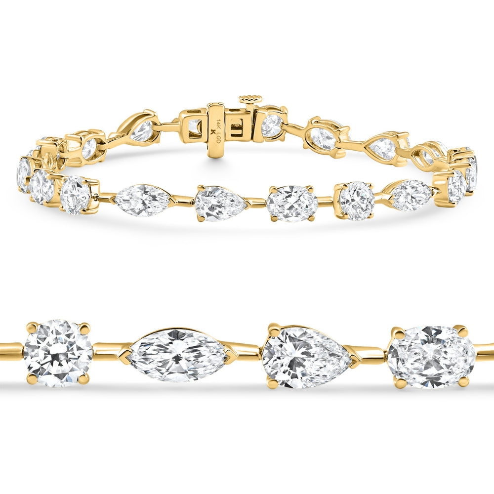 10Ct Mixed Cut Diamond Tennis Bracelet 7" 14k Yellow Gold Lab Grown