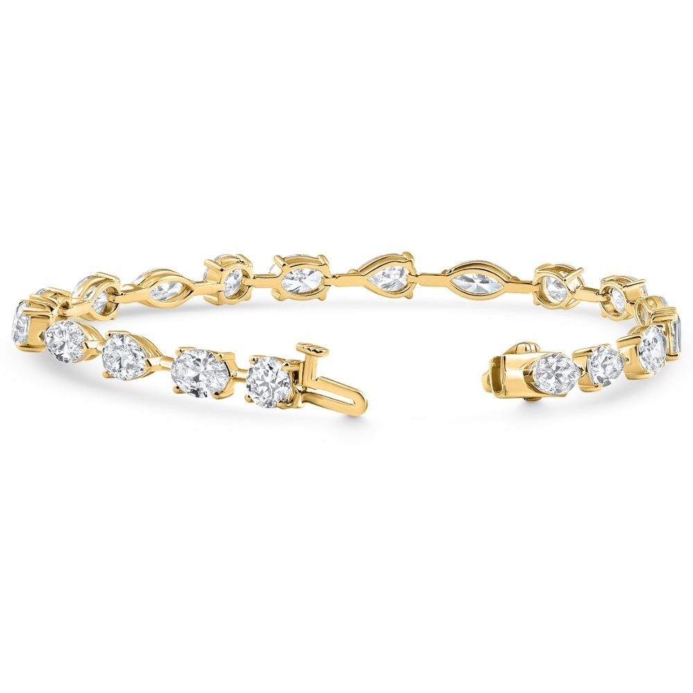 10Ct Mixed Cut Diamond Tennis Bracelet 7" 14k Yellow Gold Lab Grown