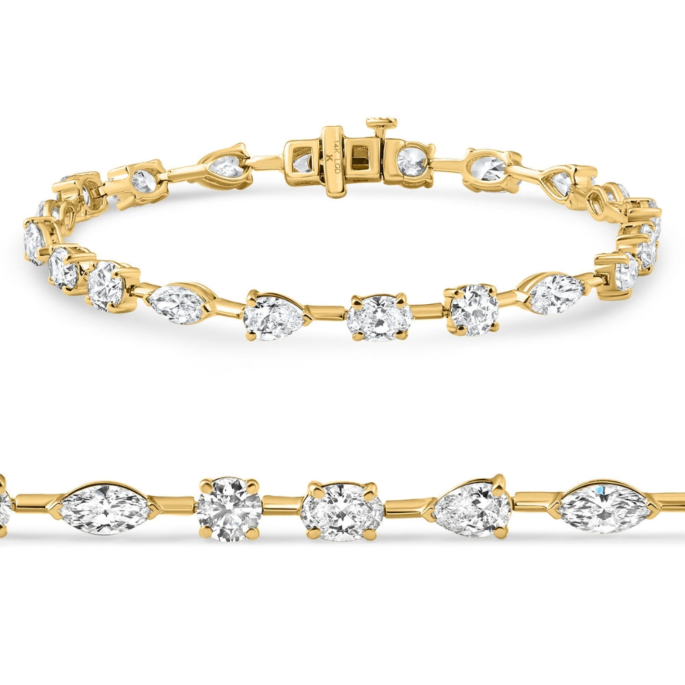 8Ct Mixed Cut Diamond Tennis Bracelet 7" 14k Yellow Gold Lab Grown