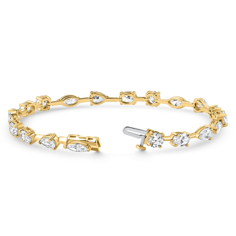 8Ct Mixed Cut Diamond Tennis Bracelet 7" 14k Yellow Gold Lab Grown