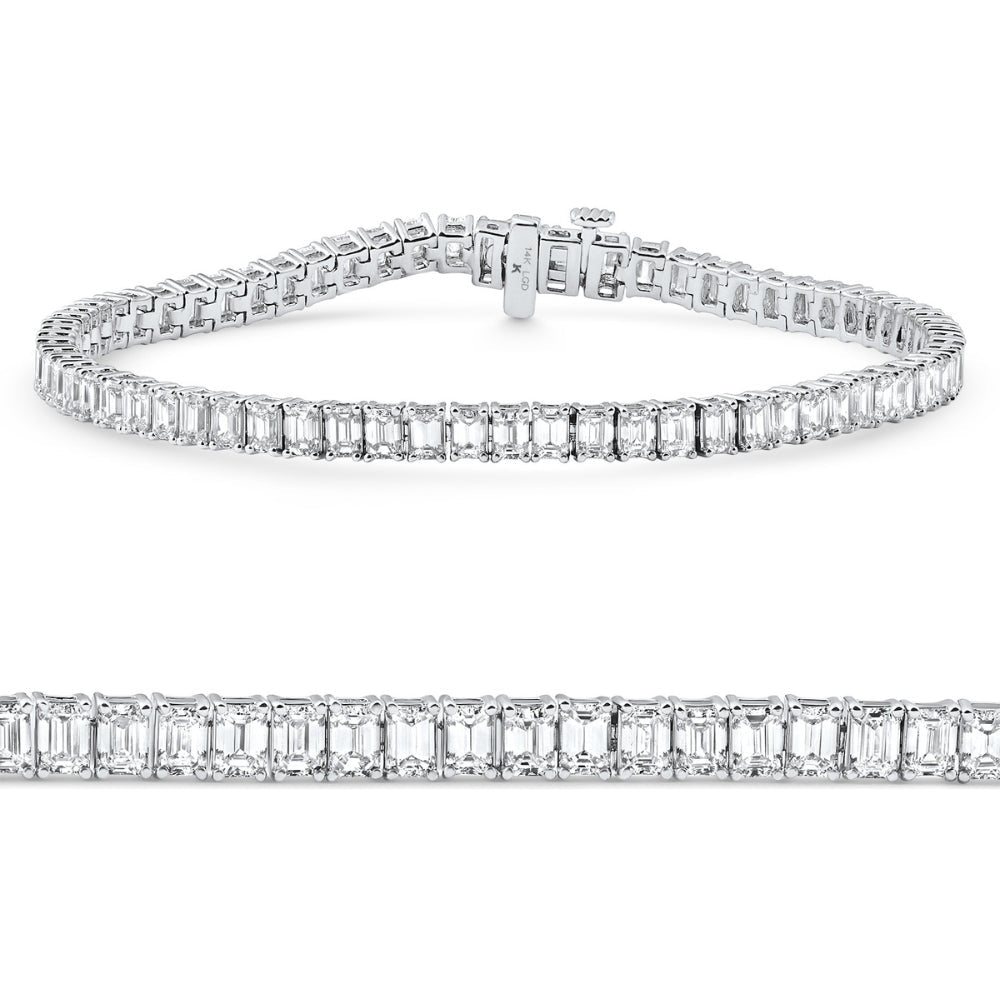 7Ct Emerald Cut Diamond Tennis Bracelet 7" 14k White Gold