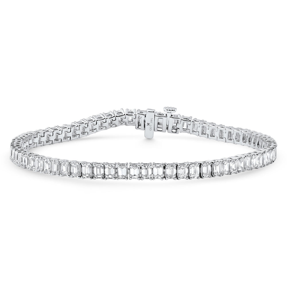 7Ct Emerald Cut Diamond Tennis Bracelet 7" 14k White Gold