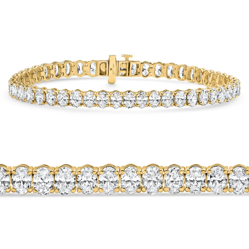 6Ct Oval Cut Diamond Tennis Bracelet 14k Yellow Gold Lab Grown 7"