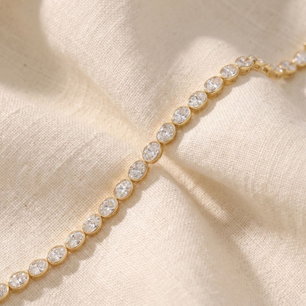15Ct TW East West Oval Bezel Diamond Tennis Bracelet 14k Gold 7" Lab Grown