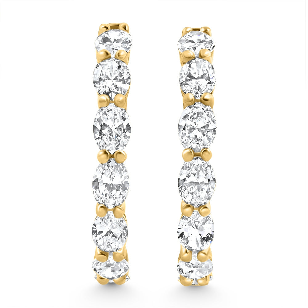 3Ct TW Oval Diamond Inside Outside Hoops 14k Yellow Gold Lab Grown 1"