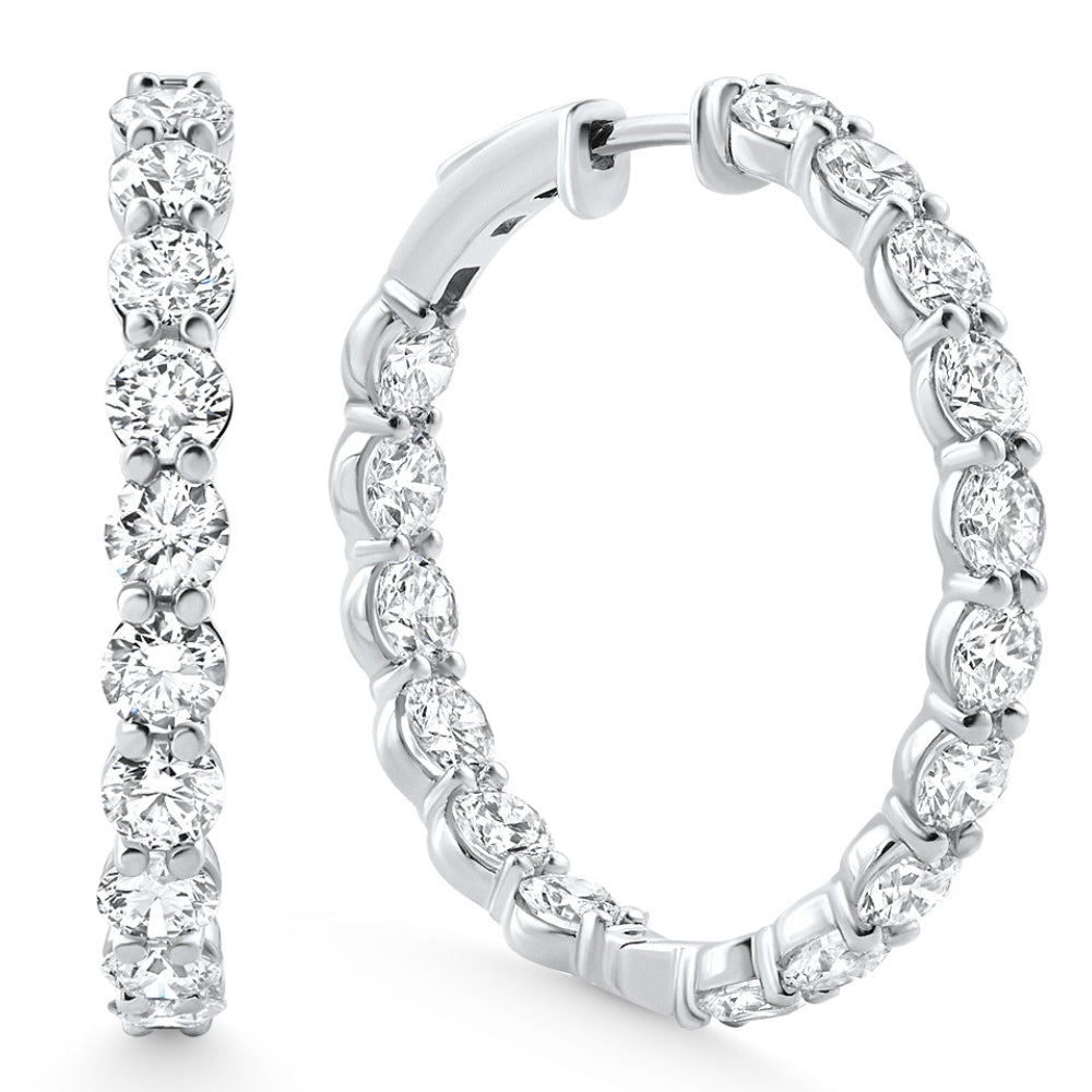7Ct TW Round Diamond Inside Outside Hoops Vault Lock 14k White Gold Lab Grown
